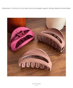 Detail view showing dimensions of soft silicone shark hair clips in various colors