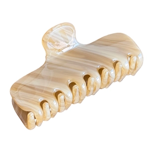 French minimalist milk tea beige acetate hair claw clip with marble texture for women