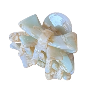 Sweet marble pattern acetate bow hair claw clip in light green and cream finish