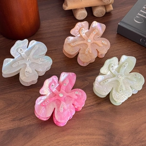 Elegant Korean Acetate Flower Hair Claw Clip For Women Sweet Floral Rhinestone Shark Clip Non Slip Hair Grip Accessories