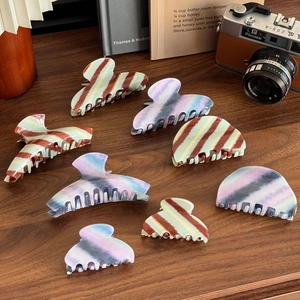Vintage Korean Style Acrylic Striped Hair Claw Clips Acetate Look Geometric Shark Clips Non-Slip Hair Accessories For Women