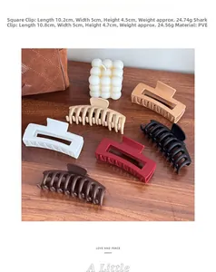 Macro shot of matte PVE rectangle hair claw clip on dark wooden surface display