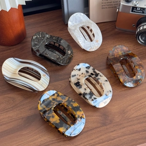 French Retro Large Cellulose Acetate Hair Claw Clip Oval Hollow Marble Tortoiseshell Pattern Hairpin For Women Jewelry