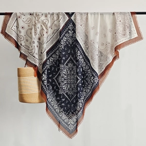 Women Vintage Paisley Printed Large Square Scarf Bohemian Frayed Edge Shawl Soft Polyester Sunscreen Wrap For Travel Beach Everyday