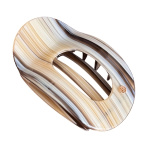 French vintage tortoise shell acetate hair claw clip with golden metal emblem