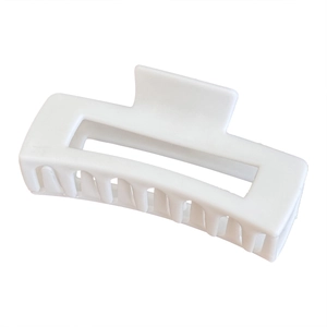 Minimalist white matte silicone shark hair claw clip in a geometric hollow rectangular design