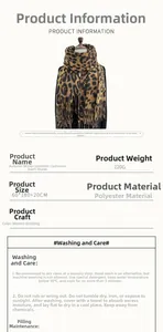 Detail specifications of leopard print faux cashmere scarf with size and care instructions