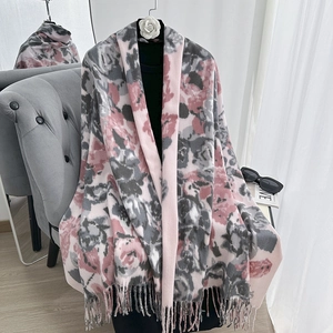 Sciarpa Vintage con Stampa Floreale in Finta Cashmere per Donna Invernale Calda Scialle Grande con Nappine Morbido Poliestere