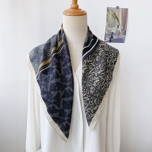 Elegant Women Retro Printed Polyester Square Scarf Fashion Floral Paisley Satin Finish Neck Scarf Hair Band Shawl Wrap
