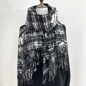 Écharpe épaisse en cachemire synthétique à motif camélia et franges pour chaleur d'hiver