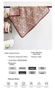 Détail d'un carré de 68 cm à motif paisley en sergé de polyester avec bords roulés