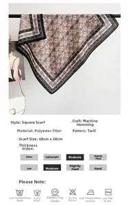 Detail view of floral square scarf showing polyester fabric texture and 68cm dimensions