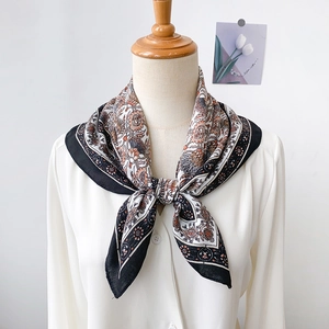 Elegant retro floral square neck scarf with bohemian pattern on white shirt