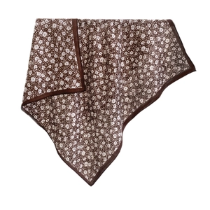 Elegant vintage floral square scarf in dark brown and beige with a silky texture