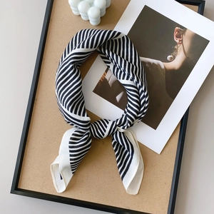 Elegant black and white striped silk square scarf for women in a luxury aesthetic style