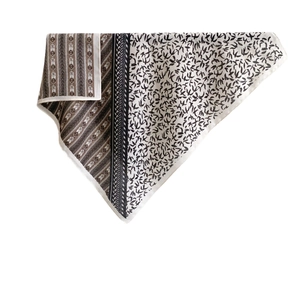Elegant vintage swallow pattern silk square scarf with patchwork print in black and brown