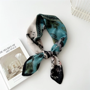 Elegant crane and mountain print silk velvet scarf with vintage Chinese landscape pattern