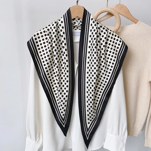 Vintage Polka Dot Printed Satin Scarf Elegant French Style Triangle Shawl Wraps For Women Fashion Daily Head Accessories