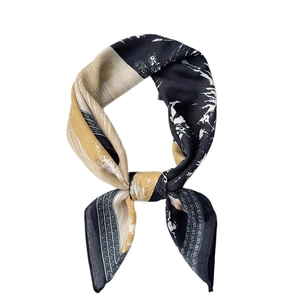 Carré en soie et laine vintage avec motif abstrait jaune et noir et texture d'encre