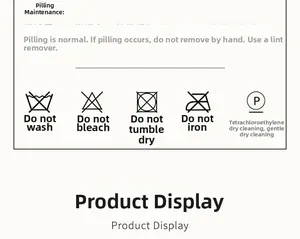 Care guide for plaid scarf showing professional washing symbols and pilling maintenance