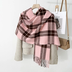 Warm Imitation Cashmere Plaid Scarf For Women Soft Long Tassel Shawl Winter Japanese Style Check Scarf Daily Neck Warmer