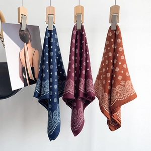 Vintage paisley print square scarves in navy blue, burgundy and caramel colors