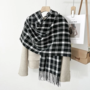 Damen Vintage Plaid Quasten Schal Winter Warm Faux Kaschmir Schal Weich Polyester Kariert Stola Für Damen