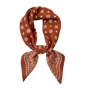 Vintage rust red paisley silk scarf for women featuring traditional geometric patterns