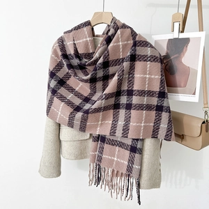 Classic Plaid Cashmere-like Scarf For Women Winter Warm Soft Checkered Tassel Shawl Wrap Polyester Scarf For Daily Wear Gift
