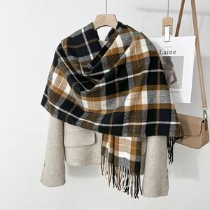 British style vintage plaid scarf with thick tassels for winter warmth and comfort