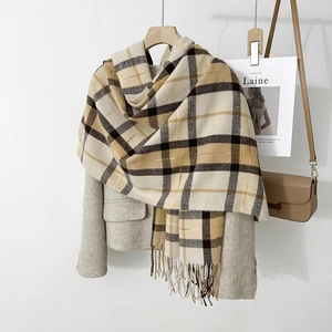 British Vintage Plaid Scarf For Women Winter Thick Warm Faux Cashmere Large Tassel Shawl Wrap Polyester Pashmina Scarf