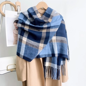 Women's Plaid Scarf Winter Warm Imitation Cashmere Tassel Long Scarf Shawl Checked Fashion Neck Warmer For Ladies