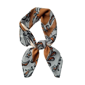 Vintage paisley print square scarf with caramel orange floral pattern on lace lace