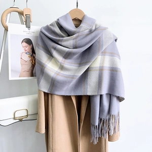 Winter Warm Plaid Tassel Scarf For Women Men Polyester Imitation Cashmere Large Long Tartan Check Scarf Cold Weather Wrap