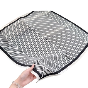 Chic black and white striped satin square scarf with elegant wide black border design