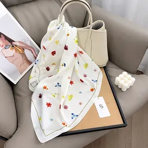 Foulard Quadrato da Donna in Stile Francese con Stampa Floreale Elegante Poliestere Effetto Satin Foulard Collo Fascia Capelli Moda