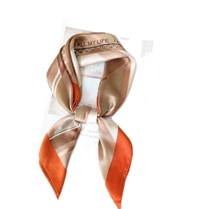 Carré de soie élégant aux rayures géométriques marron et orange pour femmes modernes