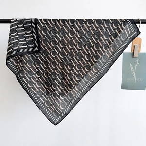 Fashionable black and gold letter print square scarf with a silky velvet finish for women