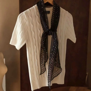 French Romantic Polka Dot Silk Scarf For Women 100 Mulberry Silk Breathable Thin Skinny Scarf Neck Tie Hair Ribbon Accessory