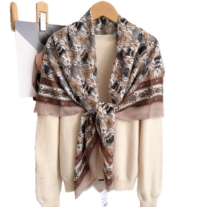Thistle pattern autumn winter shawl scarf with bohemian geometric prints and fringe details