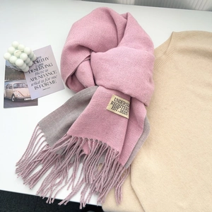 Thick pink and gray reversible cashmere scarf with tassels and aesthetic accessories