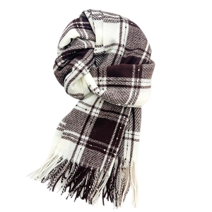 Écharpe classique à carreaux marron avec franges en tricot doux imitation cachemire