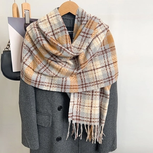 Korean Style Plaid Scarf Women Winter Thick Warm Imitation Cashmere Checkered Shawl With Tassels Casual Fashion Neck Wrap
