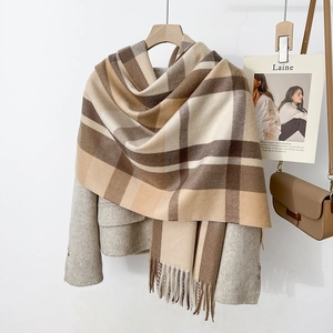 Damen Winter Plaid Schal Dick Warm Kaschmir-Imitat Kariert Quaste Schultertuch Wrap Weich Schal Für Outdoor Mode Pendler