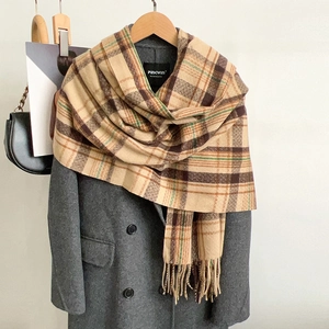 Écharpe Classique à Carreaux pour Femmes Chaude Épaisse Effet Cachemire Châle d'Hiver Avec Glands Doux Enveloppement Cou