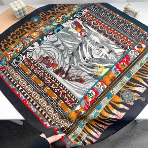 Vintage leopard silk scarf with luxury horse and mountain print for women
