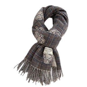 Cute teddy bear plaid scarf with fringes made of soft cashmere-like knit material