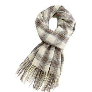 Écharpe à carreaux et franges blanc crème et gris, châle d'hiver doux et épais chaud