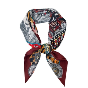 Vintage leopard silk scarf with complex mechanical gears and art prints for women