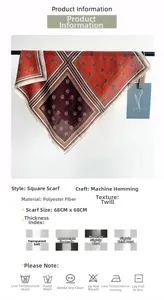 Polyester square scarf with herringbone texture and machine rolled edge details